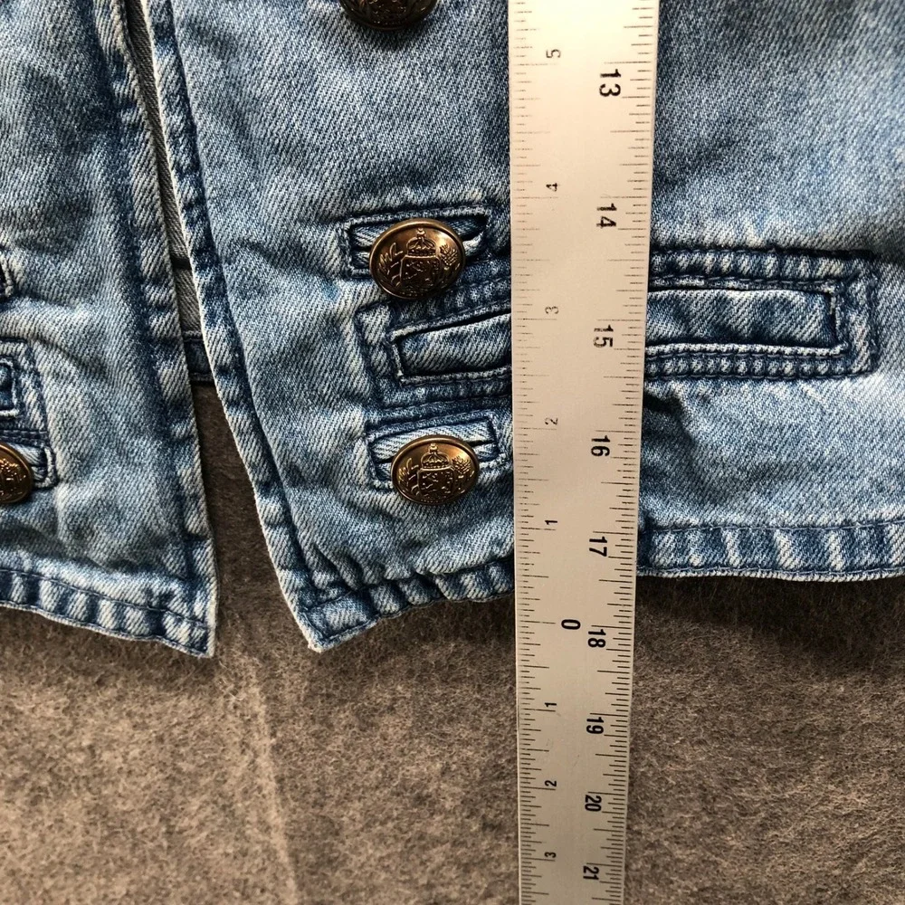 Gap Girls XL (12-13) Denim Band Jacket Double Breasted Open Front Blue‎ Military